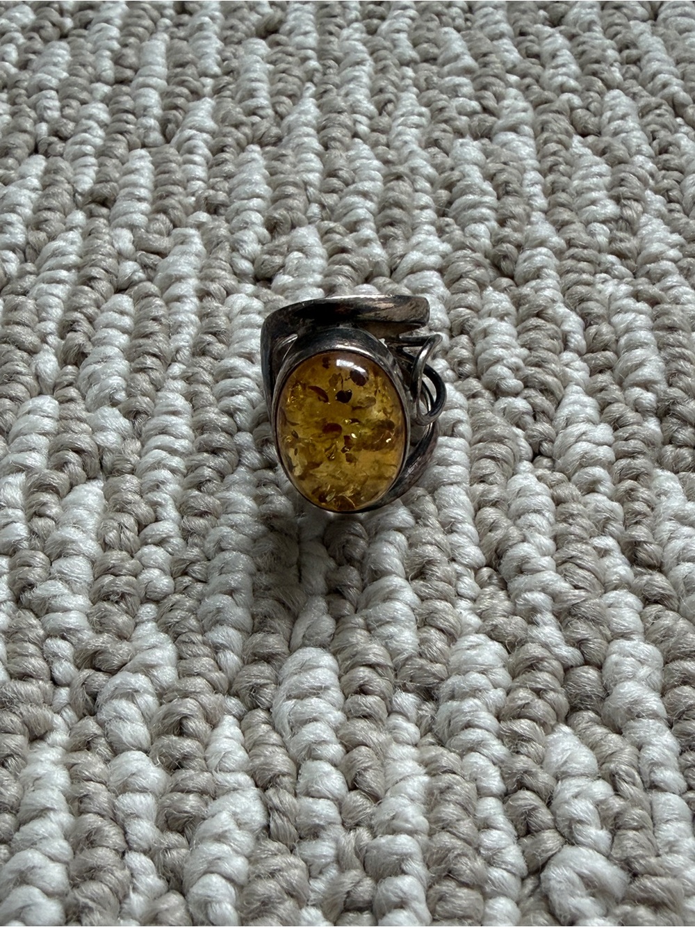 Sterling Silver Amber Cabochon Statement Ring - Yellow
